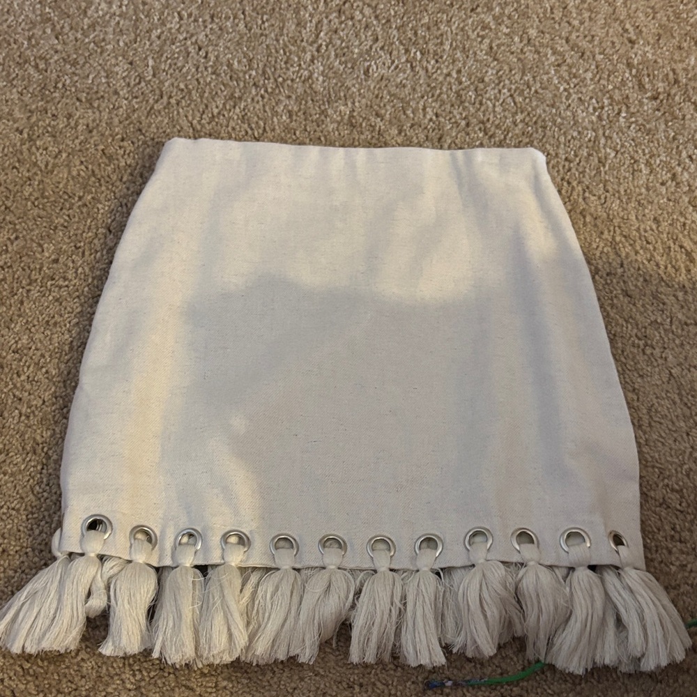 Lulu's Cream Mini Skirt with Tassel Accents